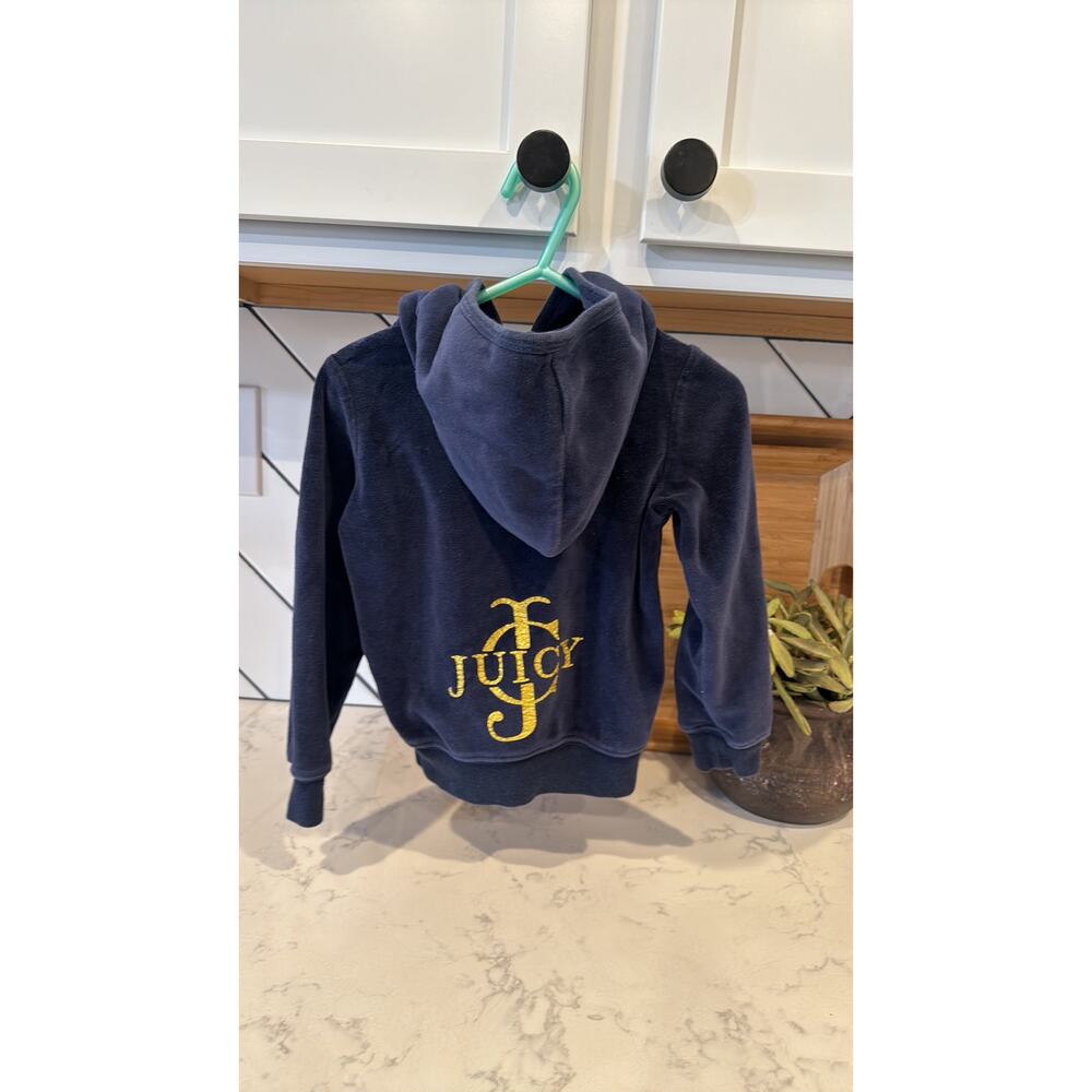 Juicy Couture blue velvet full zip hoodie sweater gold logo on back size 4 Y2K